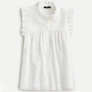 J. Crew Garden Sleeveless Top in Soft Gauze White Ruffle Size Medium Cottagecore